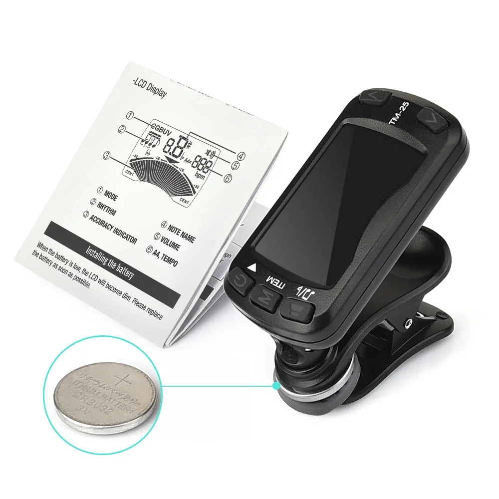 Guitar Tuner Clip - Afinador compacto 3 em 1 para
