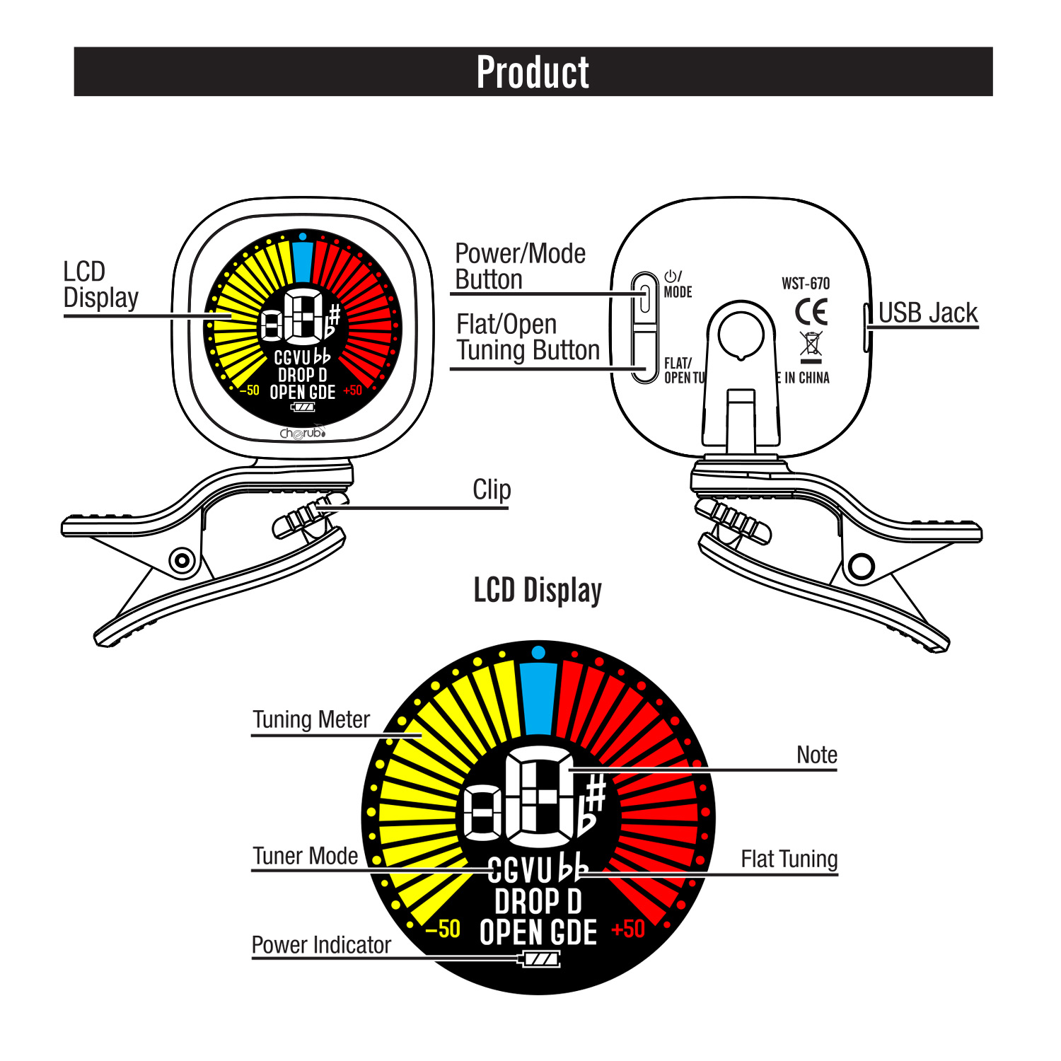 Querubim WST-670 recarregável  - Guitar Tuner Clip avaliação e preço